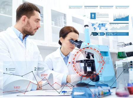 scientists with microscope making research in labの写真素材