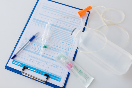 close up of medical report and drop counterの写真素材