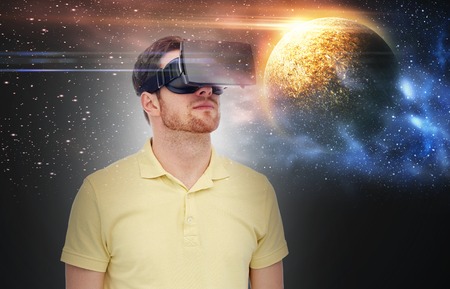 man in virtual reality headset or 3d glasses