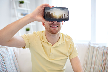 man in virtual reality headset or 3d glassesの写真素材