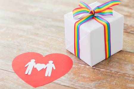 gift with gay awareness ribbon and male pictogramの写真素材