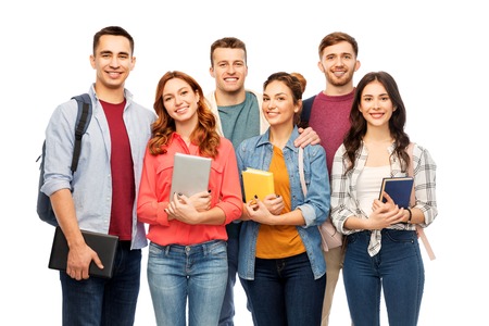 group of smiling students with booksの写真素材