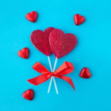 red heart shaped lollipops for valentines dayの写真素材