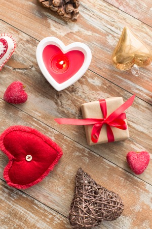 christmas gift, heart shaped decorations, candleの写真素材
