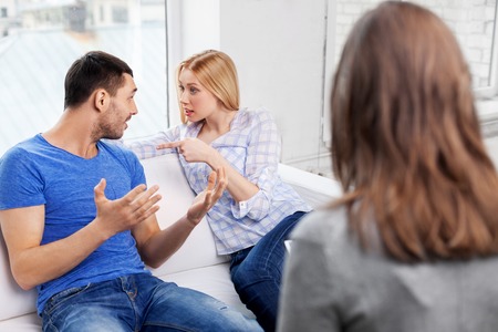 couple with problem at family psychologist officeの写真素材