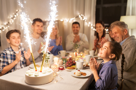 happy family having dinner party at homeの写真素材