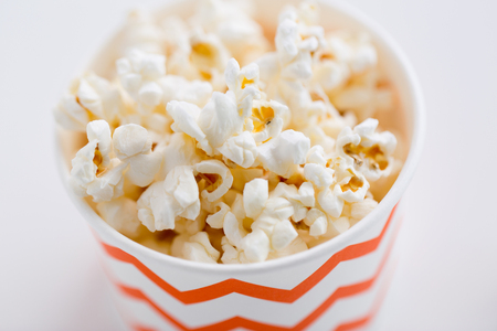close up of popcorn in disposable paper cupsの写真素材