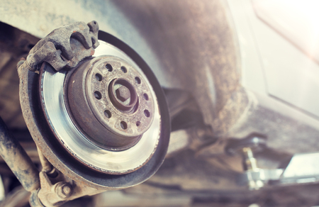 car brake disc at repair stationの写真素材