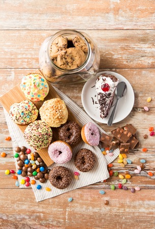 close up of different sweets on tableの写真素材