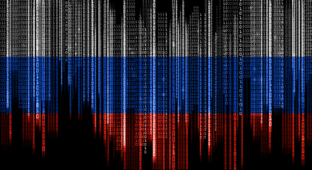 binary system code in colors of russian flagの写真素材