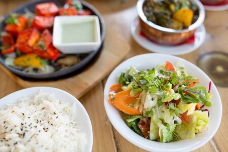 vegetable salad in bowl at indian restaurant