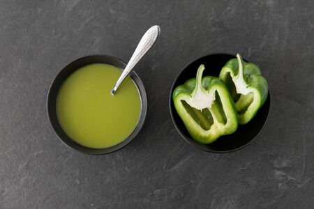 green pepper or paprika cream soup in bowl