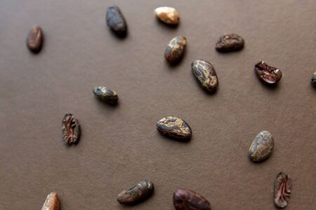 cocoa beans on brown background