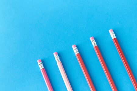 five lead pencils with eraser on tipsの写真素材