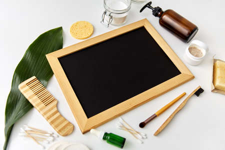 natural cosmetics and chalkboard