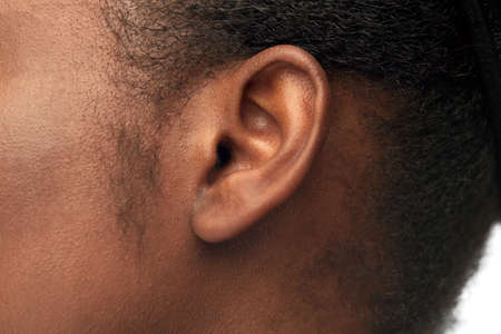 close up of african american womans earの写真素材