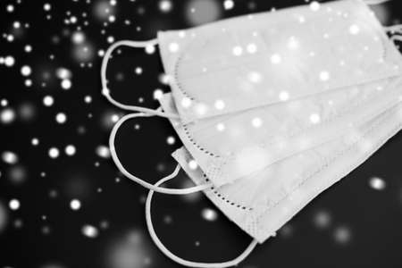 close up of white face protective medical masks