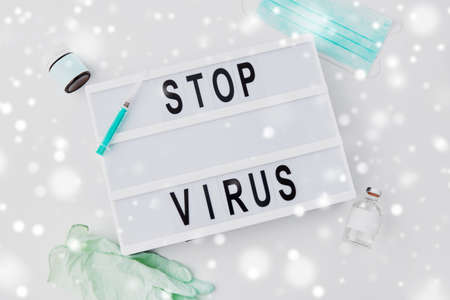 lightbox with stop virus caution wordsの写真素材