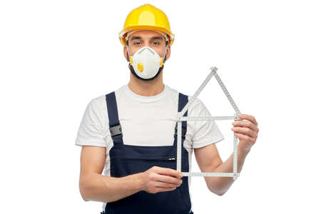 male worker or builder with carpenters ruleの写真素材