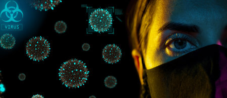 woman wearing reusable mask protecting from virusの写真素材