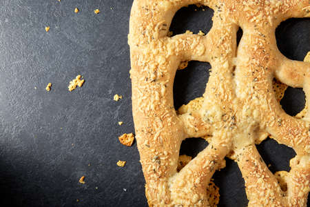 close up of cheese bread on kitchen table