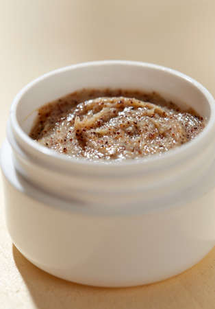 close up of natural body scrub in jarの写真素材