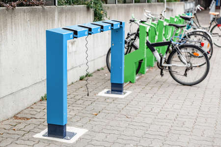 electric scooter parking and charging stationの写真素材