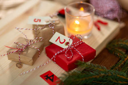 christmas gifts and decor for advent calendarの写真素材
