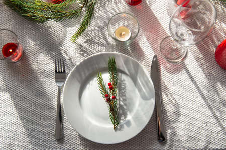 christmas dinner party table serving at home