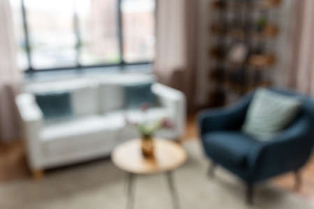 blurred living room interior at homeの写真素材