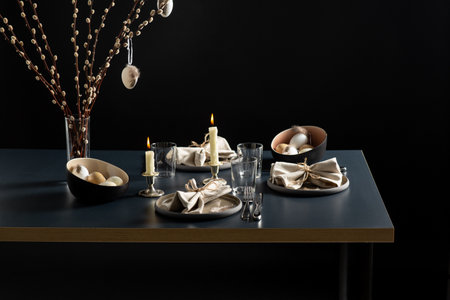 close up of easter table serving over black