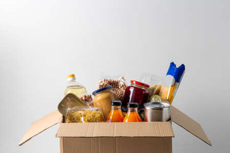 close up of food in donation boxの写真素材