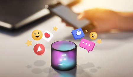 smart speaker with social network icons
