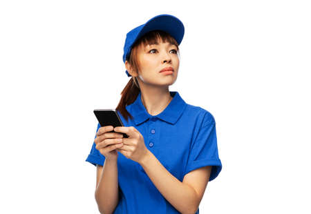 delivery woman with smartphone