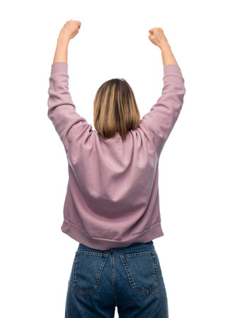 woman with fists protesting on demonstrationの写真素材