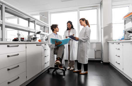 international group of scientists in laboratoryの写真素材