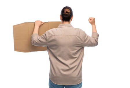 woman with poster protesting on demonstrationの写真素材