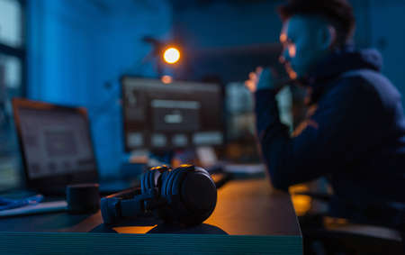 hacker using computer virus for cyber attackの写真素材