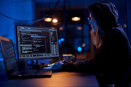 hacker using computer virus for cyber attackの写真素材