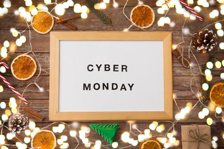 cyber monday words on magnetic board on christmasの写真素材