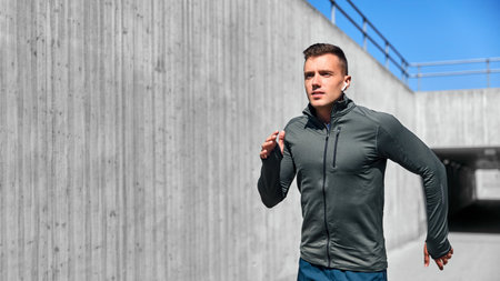 young man with wireless earphones outdoors