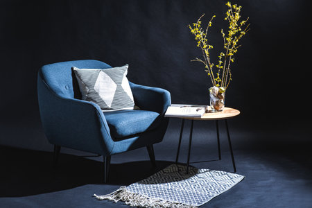 interior set for easter holidays in dark roomの写真素材
