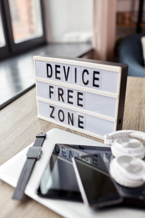 gadgets and device free zone words on light boxの写真素材
