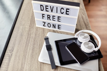 gadgets and device free zone words on light boxの写真素材