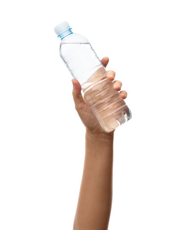 hand holding plastic water bottleの写真素材