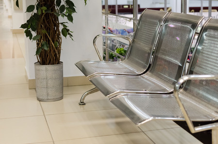 bench and trash can in the shopping mall.の写真素材
