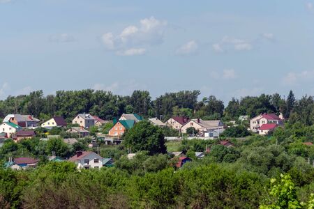 view of a small town on a hill.の写真素材
