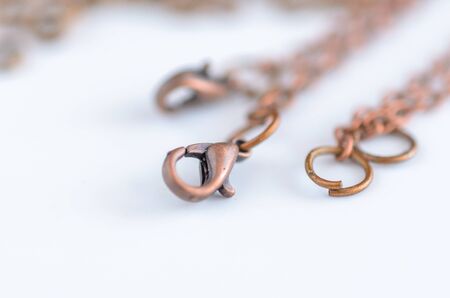Copper chain with lobster clasp for handmade jewelry, craft conceptの写真素材