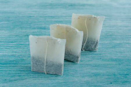 Close-up of tea bags background.の写真素材