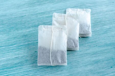 Close-up of tea bags background.の写真素材